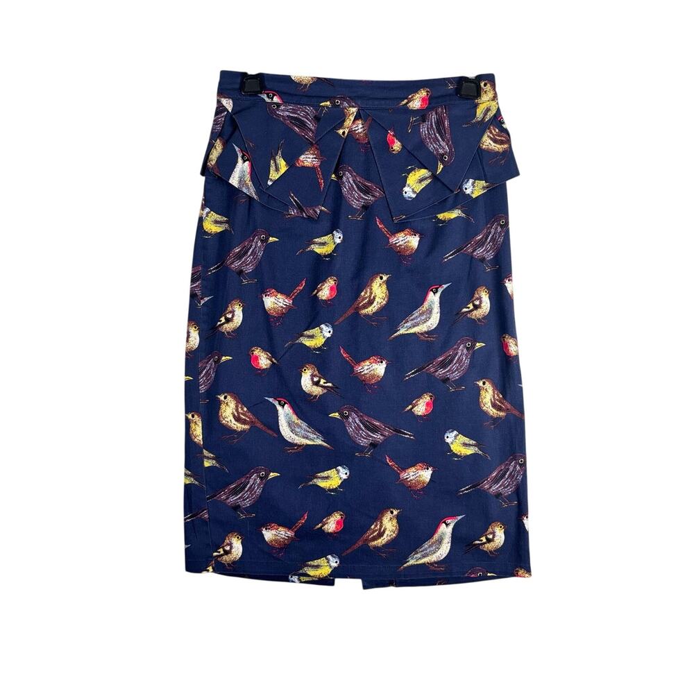GRACE KARIN Bird Pattern Top Ruffled Blue Pencil Skirt Womens Size S